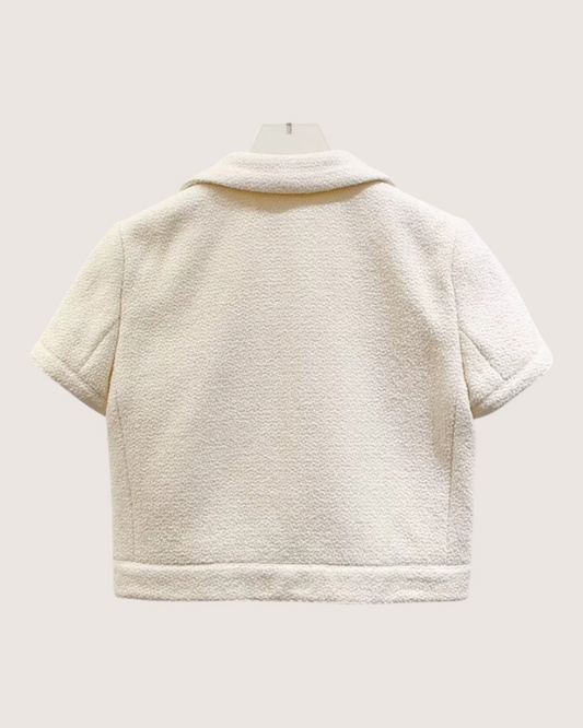 Celine Short-Sleeve Tweed Jacket Beige/Ecru FR 34
