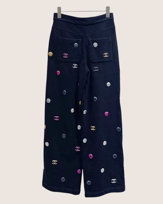Chanel 21K CC Logo Wide-Leg Trousers Black, Multicolor FR 34