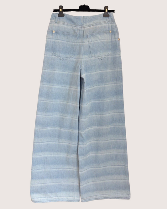 Chanel 26C Wide-Leg Denim Jeans Blue, White FR 38
