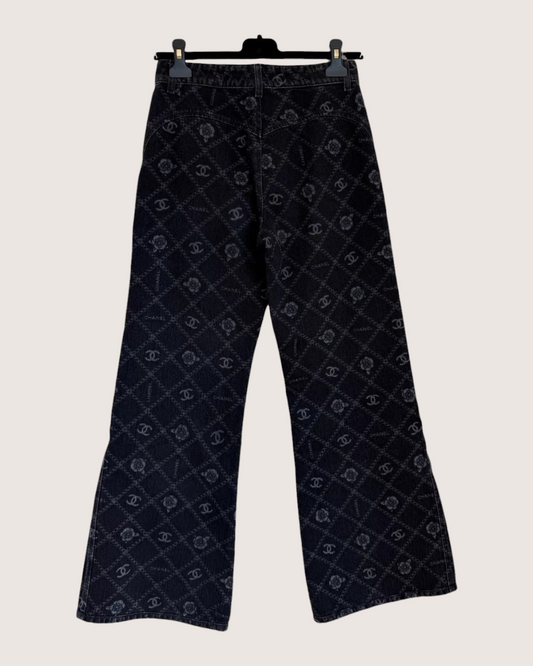 Chanel 23A Camellia Wide-Leg Denim Jeans Black FR 34 - view 2