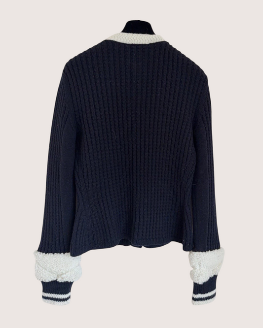 Chanel 25N Coco Neige Wool Cardigan Black, White FR 36