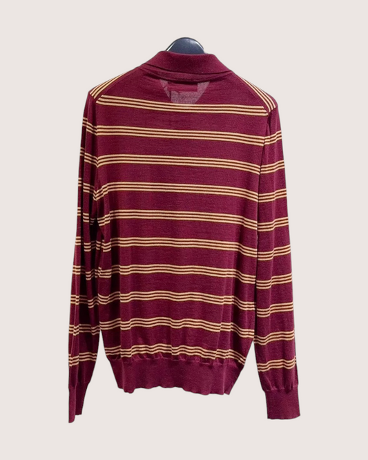 Miu Miu Striped Cardigan - Burgundy, Gold, view 2