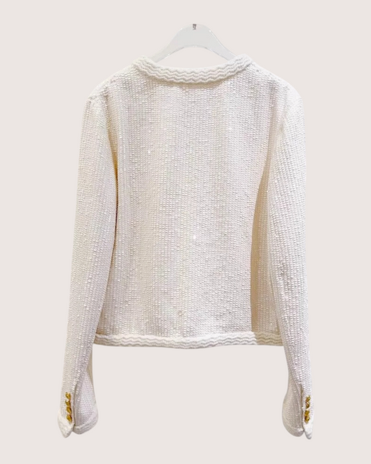 Celine Sequin Tweed Jacket White FR 34