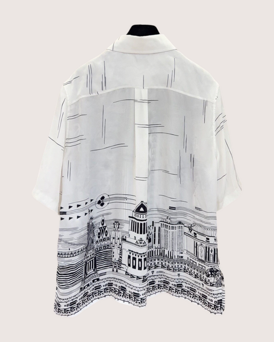 Chanel 26B New York Print Shirt White, Black FR 36