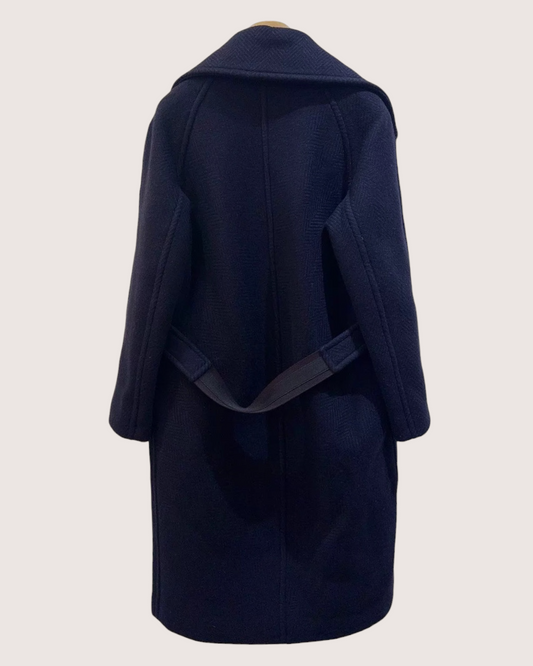 Hermès Wool Belted Coat - Navy, view 2