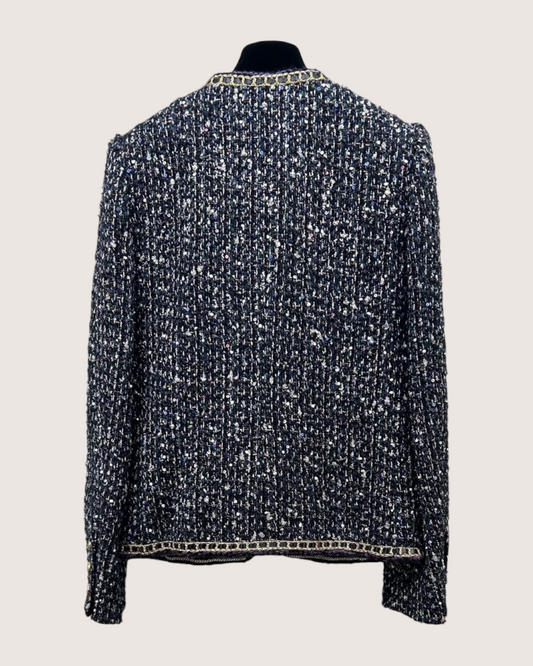 Chanel 21A Chain-Trim Sequined Tweed Jacket - Black, Gold, Multicolor, view 2