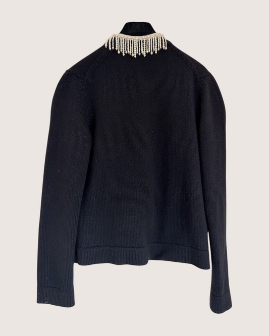Chanel 21K Cashmere Pearl-Fringe Cardigan Black, Beige/Ecru FR 34