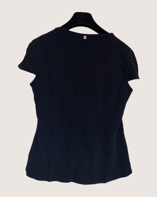 Chanel Bow Cap-Sleeve Top Black FR 42