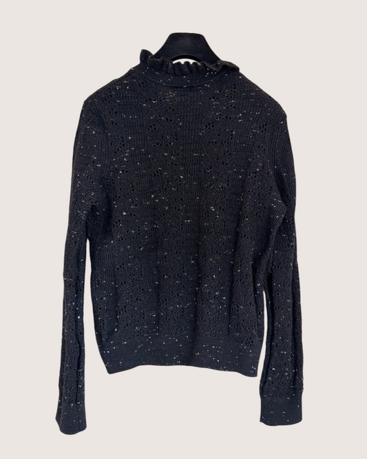 Chanel 25A Cashmere Openwork Cardigan Black, White FR 38