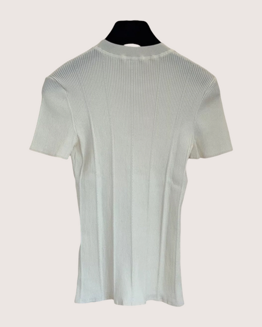 Hermès Short-Sleeve Ribbed Sweater - White, view 2