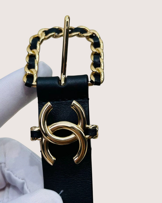 Chanel 22K CC Belt - Black, Gold, view 2