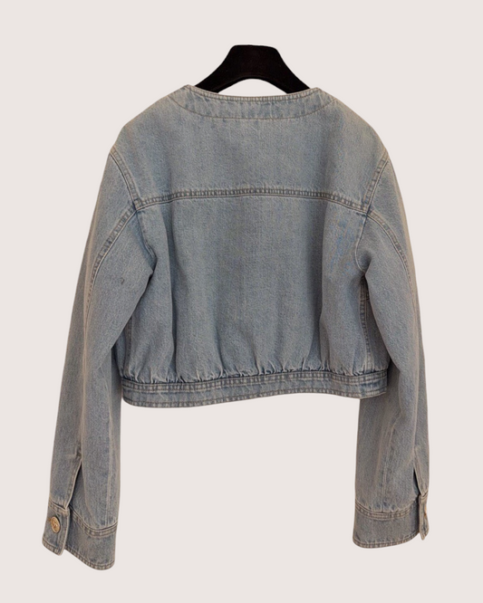 Chanel 20B Cropped Denim Jacket Blue FR 34