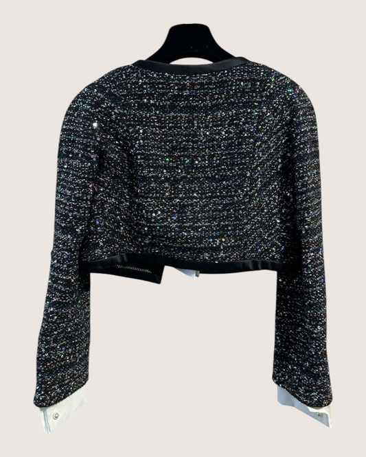 Chanel 20A Sequin Tweed Cropped Jacket Black, Multicolor FR 36