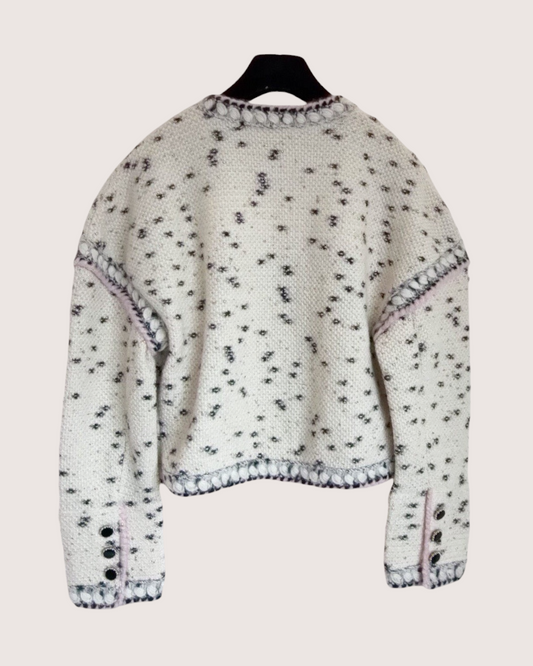 Chanel 21A Cashmere Dotted Cardigan Beige/Ecru, Black, Pink FR 34