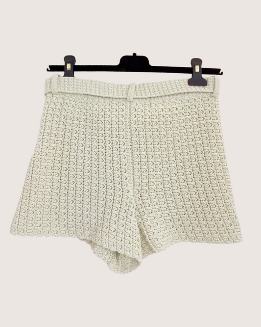 Chanel 25C Crochet Belted Shorts Beige/Ecru FR 34