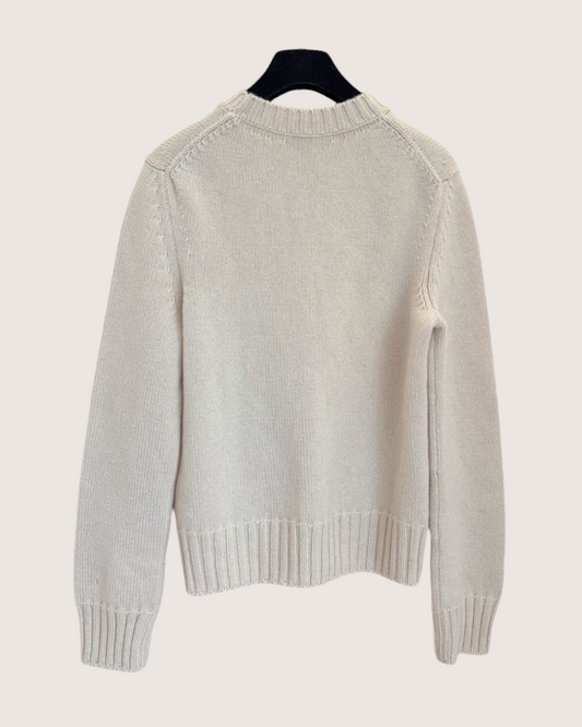 Chanel 26A Cashmere CC Badge Sweater Beige/Ecru FR 38