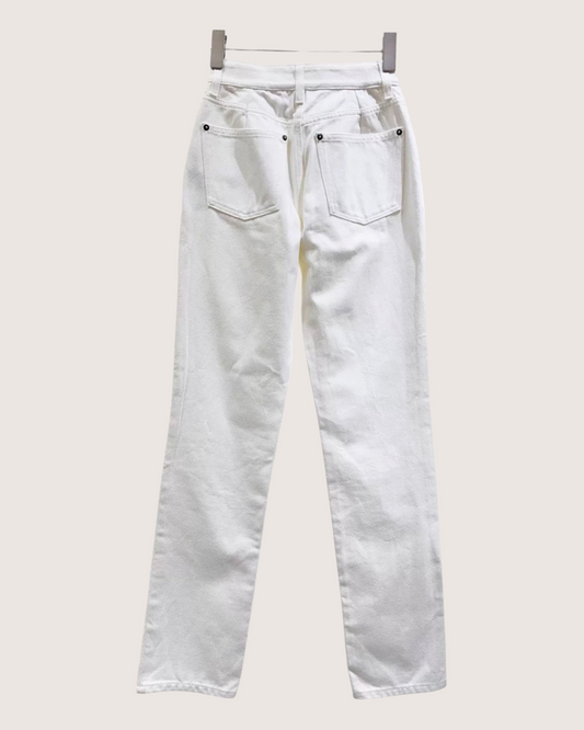 Louis Vuitton Monogram-Patch Straight Denim Jeans White FR 34