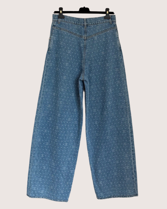 Chanel 23P Wide-Leg Denim Jeans Blue FR 38
