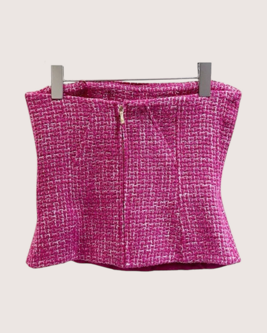 Chanel 22B Strapless Tweed Bustier - Pink, White, view 2