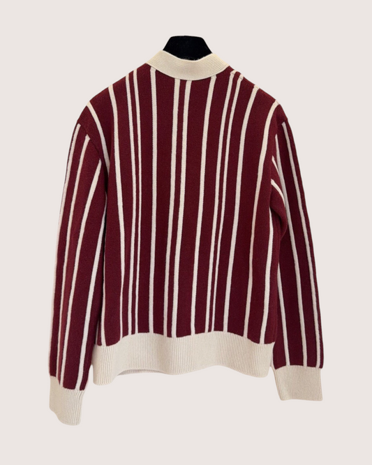 Chanel 26B Cashmere Striped Cardigan Burgundy, Beige/Ecru FR 34