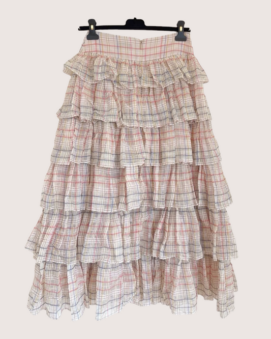 Chanel 20C Plaid Ruffled Mid-Length Skirt - Pink, Beige/Ecru, Multicolor, view 2