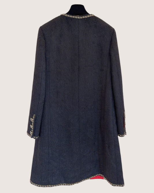 Chanel 19B Chain-Trim Coat Black, Gold FR 36