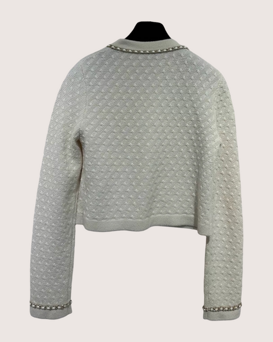 Chanel 23B Gold Chain-Trim Cashmere Cardigan Beige/Ecru FR 38 - view 2