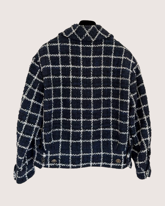 Chanel 24P Windowpane Tweed Jacket - Navy, Beige/Ecru, view 2