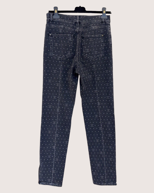 Chanel 23P CC Straight Denim Jeans Black, Grey FR 38
