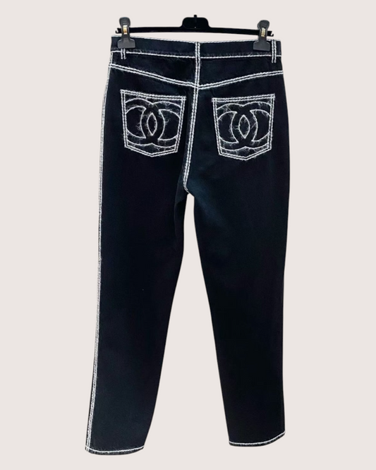 Chanel 24N Coco Neige Straight Denim Jeans Black, White FR 36