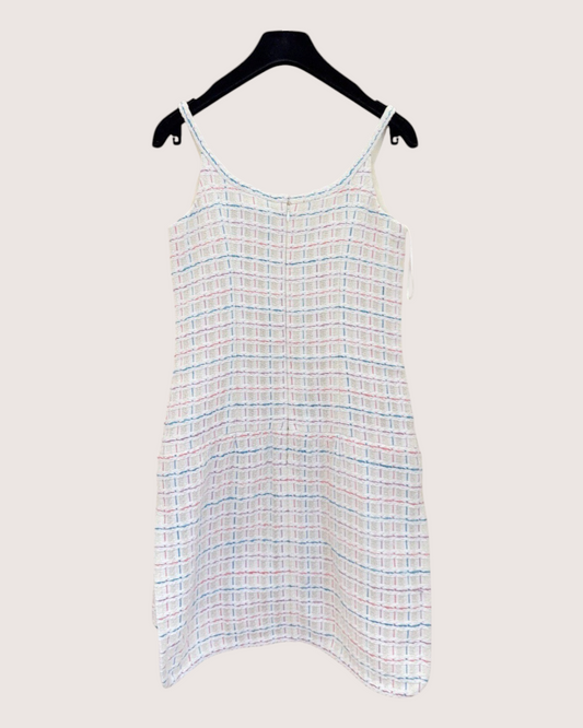 Chanel 22S Tweed Mini Dress Beige/Ecru, Pink, Blue, Multicolor FR 34