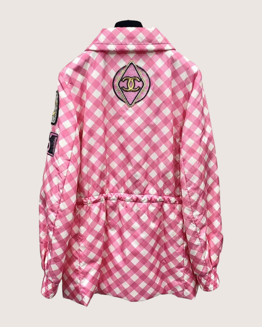 Chanel 23C Sequin-Logo Checked Jacket Pink, White FR 34