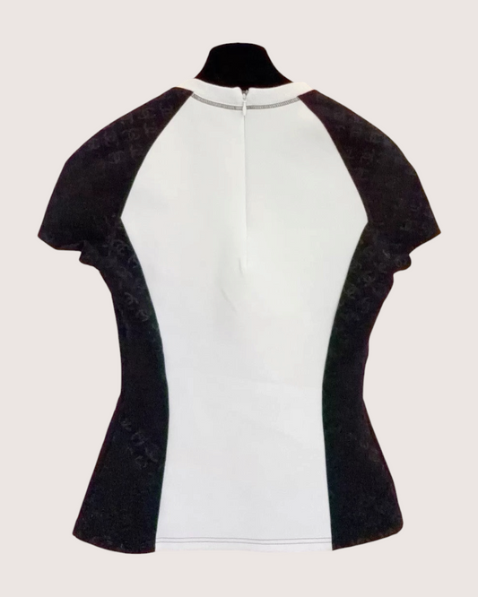 Chanel 24C CC Monogram Short-Sleeve Slim T-Shirt - White, Black, view 2