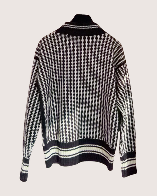 Chanel 26N Coco Neige Wool Striped Sweater Black, Beige/Ecru FR 34
