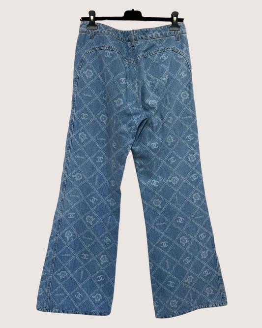 Chanel 23A Wide-Leg Denim Jeans Blue, White FR 38