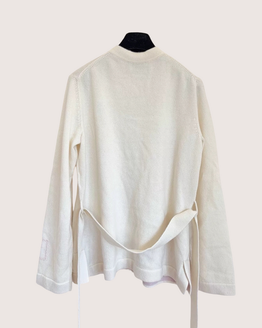 Chanel 25B Belted Cashmere Cardigan White FR 36