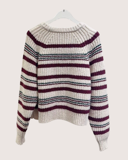 Celine Wool Striped Sweater Beige/Ecru, Burgundy, Green FR 34