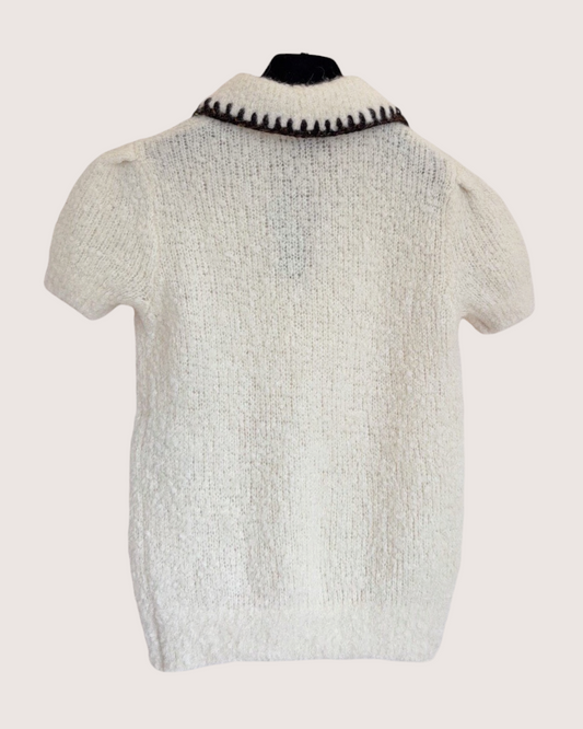 Chanel 25N Coco Neige Cashmere Bow Short-Sleeve Sweater Beige/Ecru, Brown FR 36