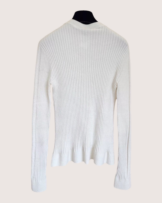 Chanel 22B Pearl CC Logo Sweater Top - White, view 2