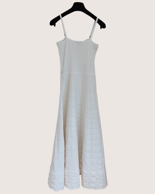 Chanel 25B Bow Checked Strappy Maxi Dress White FR 36