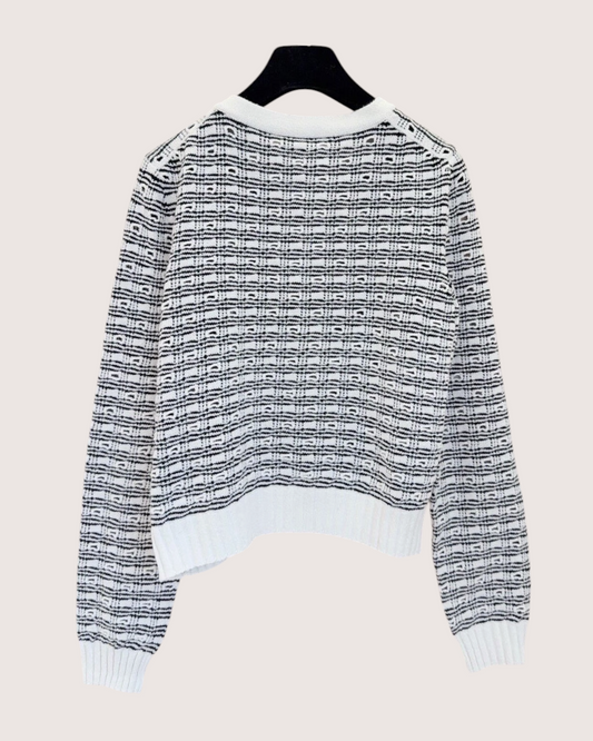 Chanel 25P Striped Cardigan White, Black FR 38