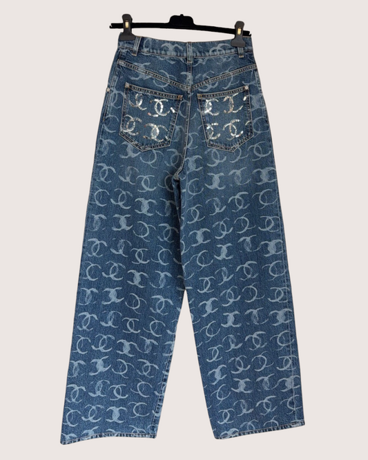 Chanel 23B Wide-Leg Denim Jeans Blue FR 34