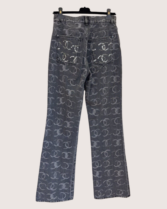 Chanel 23B CC Straight Denim Jeans Grey FR 36