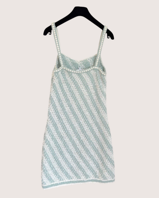 Chanel 23S Tweed Mini Dress Green, Beige/Ecru FR 34