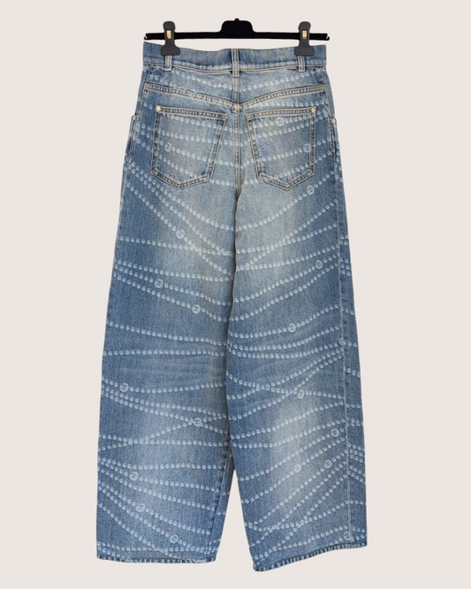 Chanel 25P Wide-Leg Denim Jeans Blue, White FR 38
