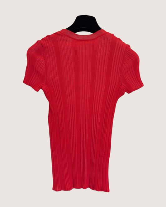Chanel 26M Coco Beach CC Ribbed Short-Sleeve Top Red FR 38