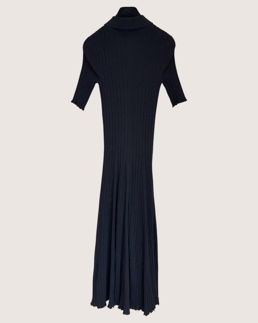 Chanel 26P Ribbed Polo Maxi Dress Black FR 36