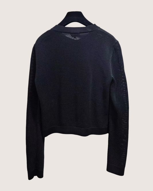 Chanel 26S Cropped Openwork Cardigan Black FR 36