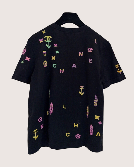 Chanel 22P Cashmere Logo Top Black, Multicolor FR 40