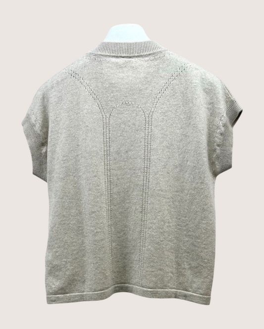 Hermès Cashmere Short-Sleeve Logo Sweater Grey FR 36